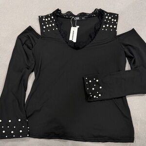 CBR Elegant Black Top with Pearl Details